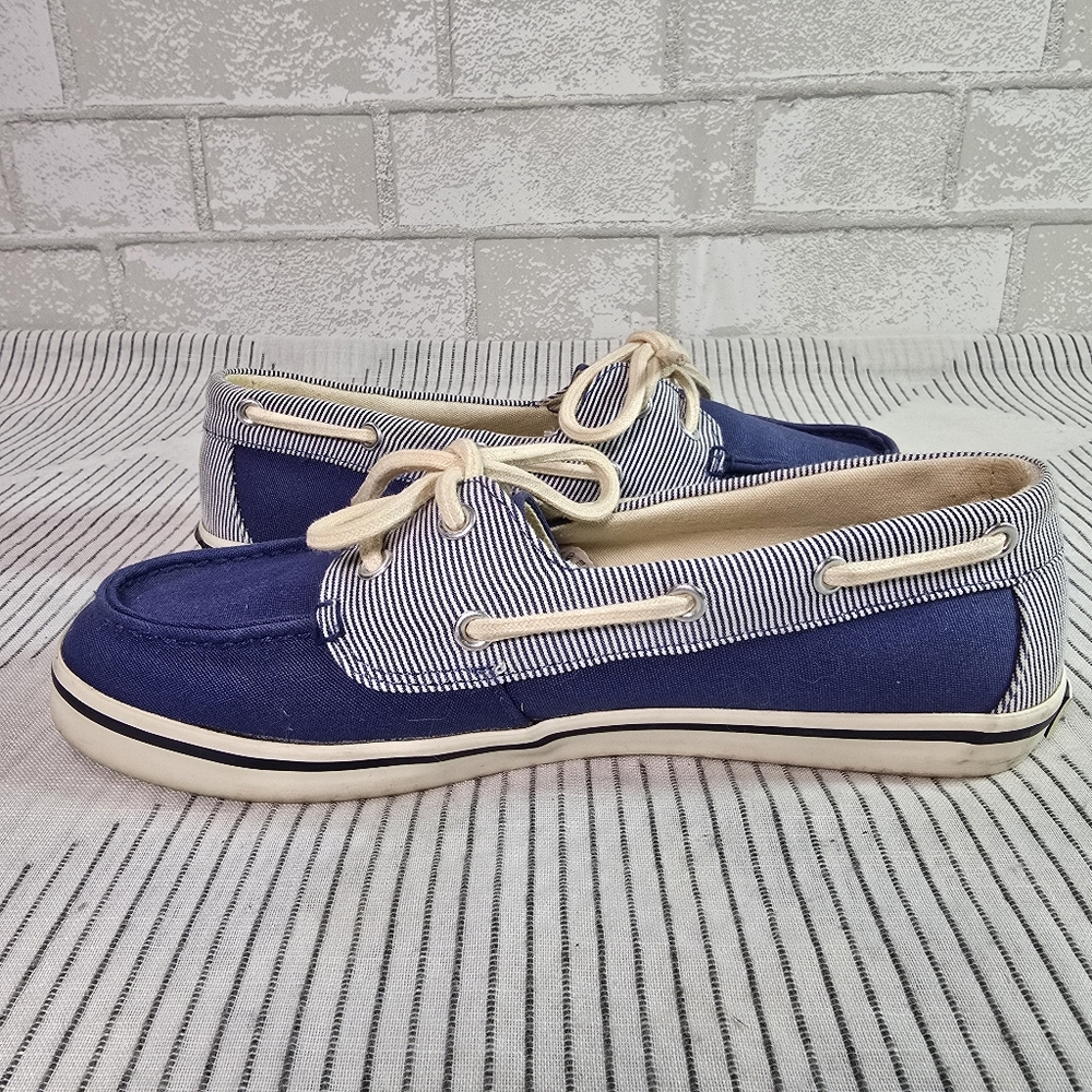 POLO by RALPH LAUREN Women's 7B Navy Blue Canvas Nautical Boat Shoes Loafers - Picture 8 of 11